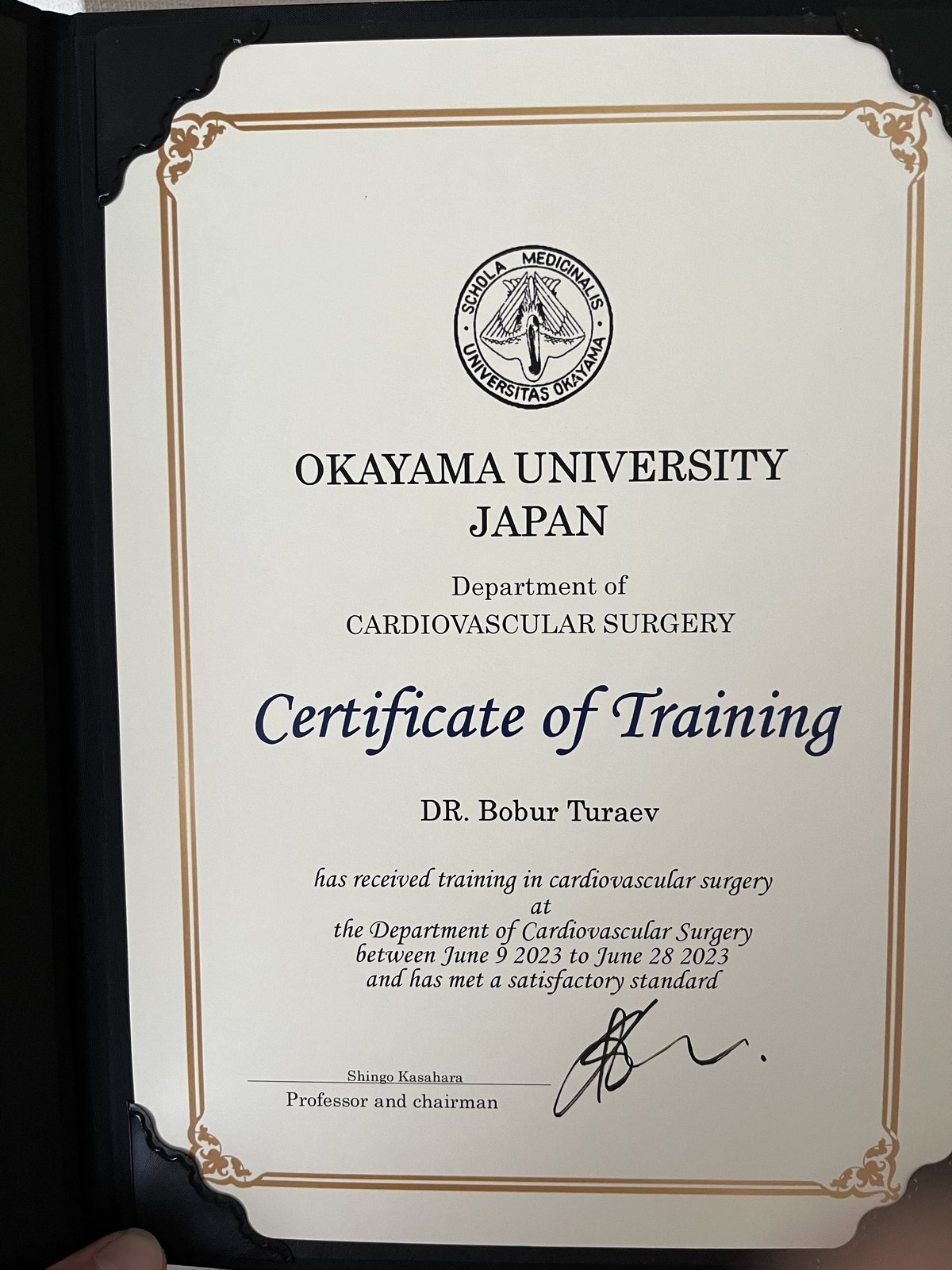 Certificate of Training, Okayama University